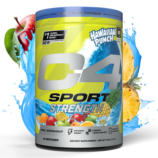 C4 Sport Strength tub in Hawaiian Punch Berry Blue powering intense workouts with clean energy