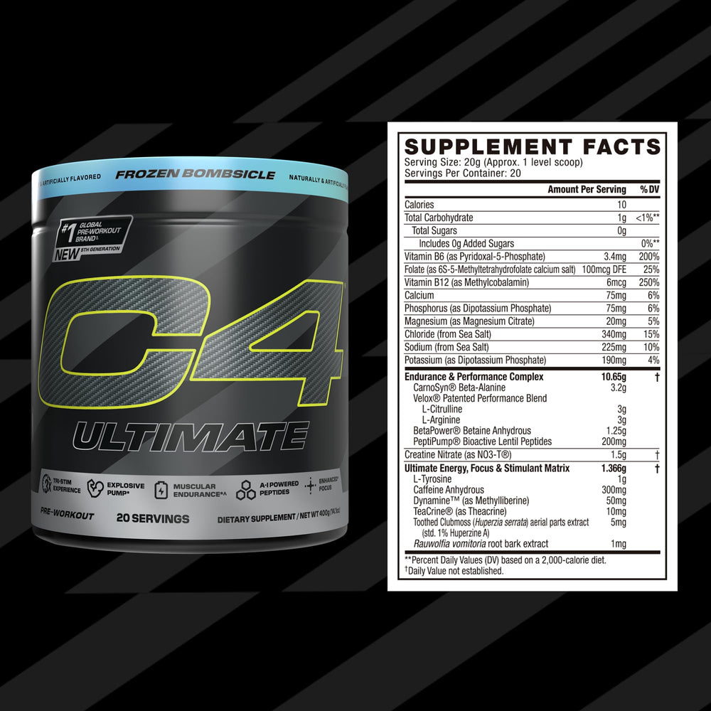 C4 Ultimate ICY Blue Razz sugar-free formula for clean energy.