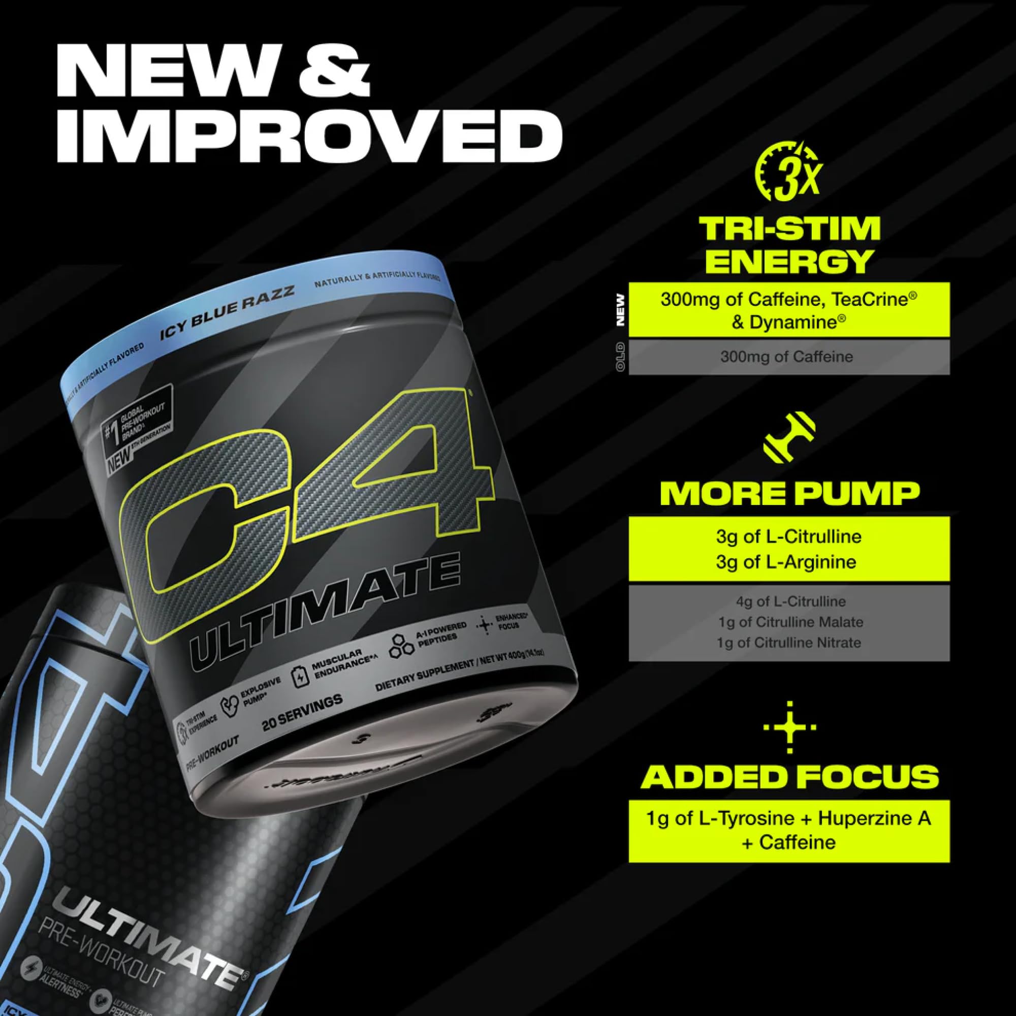 C4 Ultimate ICY Blue Razz mixed in water for flavor and energy.