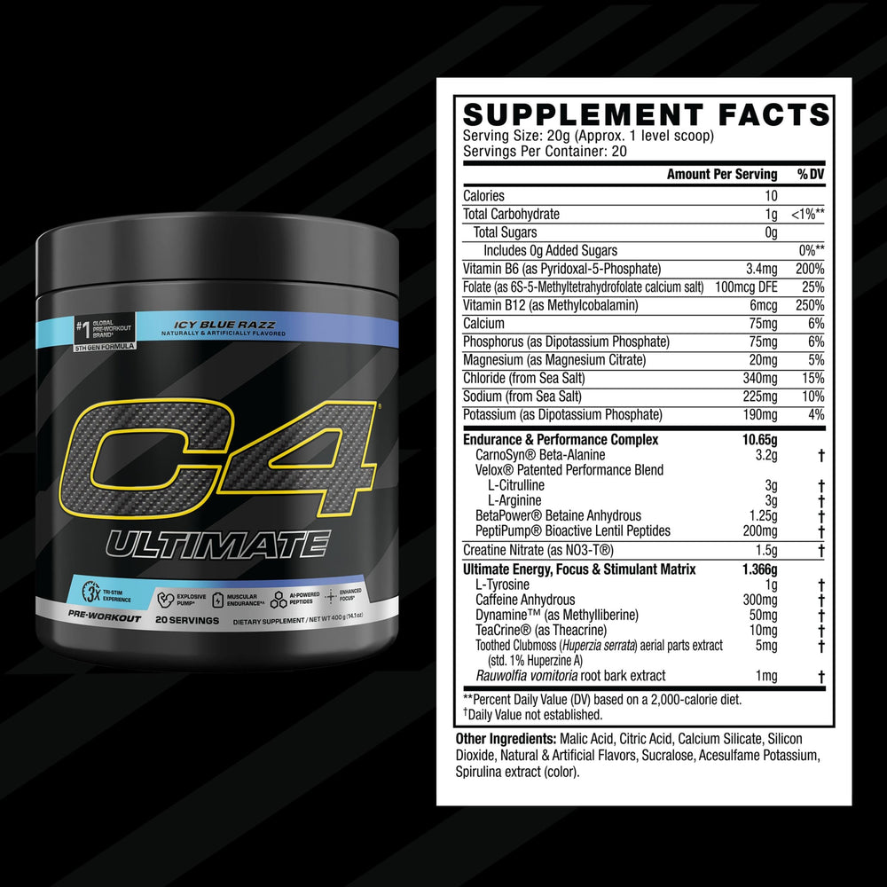 C4 Ultimate ICY Blue Razz scoop measured for precise serving.