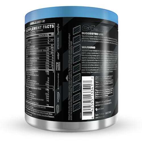 C4 Ultimate ICY Blue Razz tub label shows Tri-Stim blend.