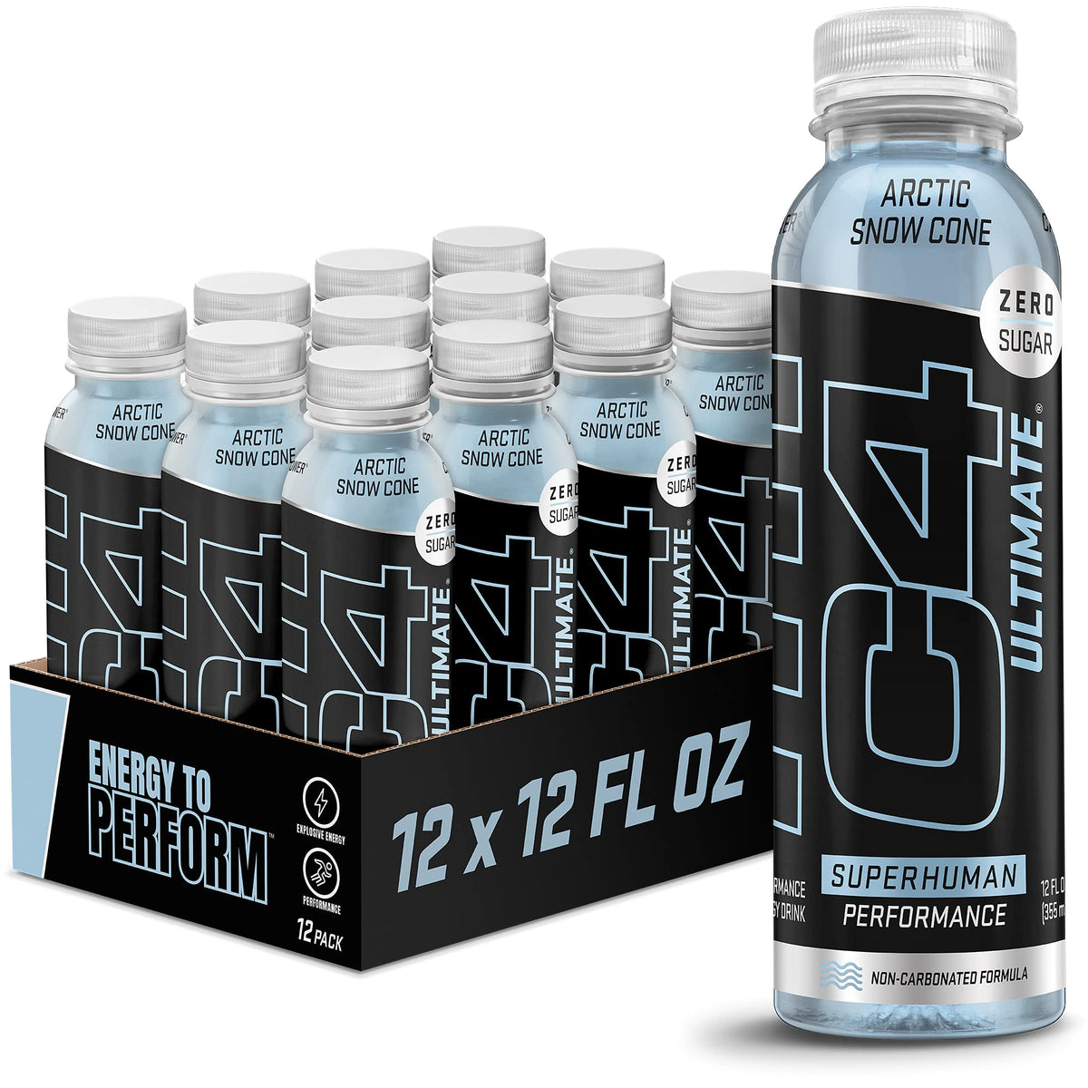 C4 Ultimate non-carbonated energy drink can front showing bold flavor and zero sugar benefits