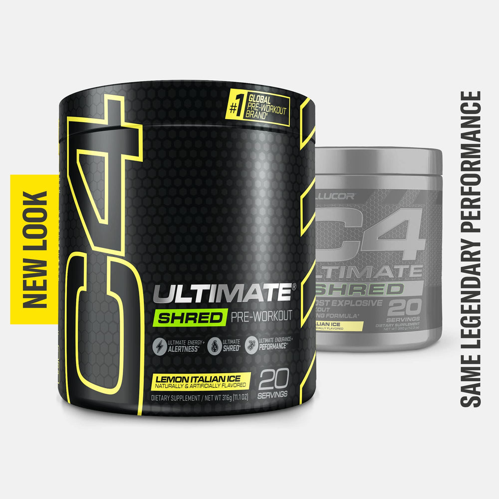 Close-up of C4 Ultimate Shred label highlighting thermogenic blend.