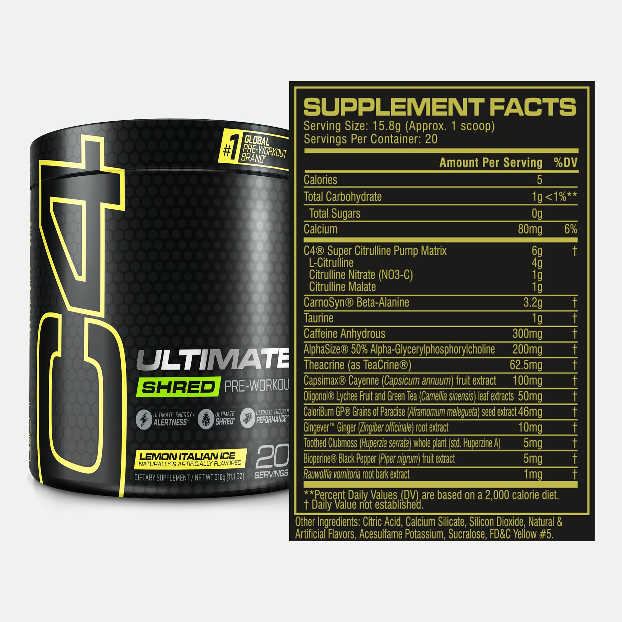 C4 Ultimate Shred powder pours from bottle for quick workout prep.