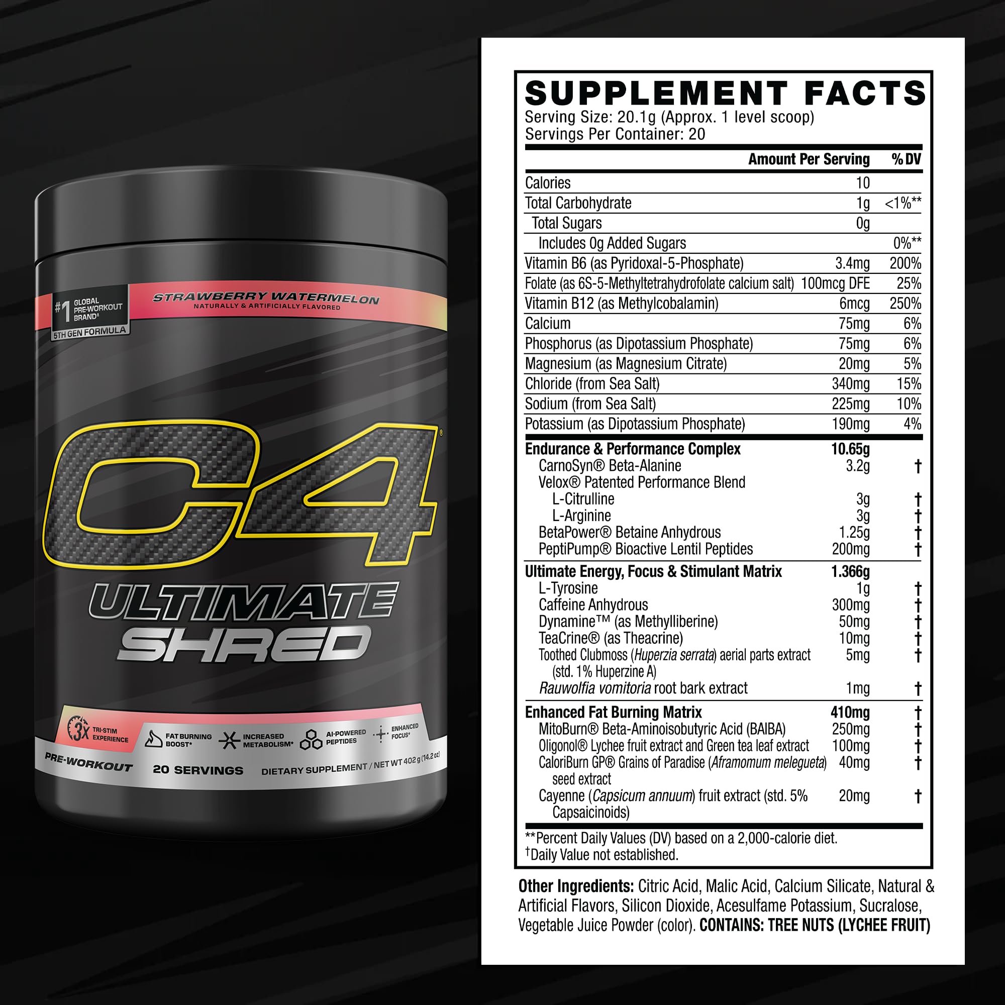 C4 Ultimate Shred strawberry watermelon powder ready to mix for workout energy