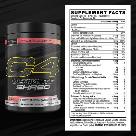 C4 Ultimate Shred strawberry watermelon powder ready to mix for workout energy