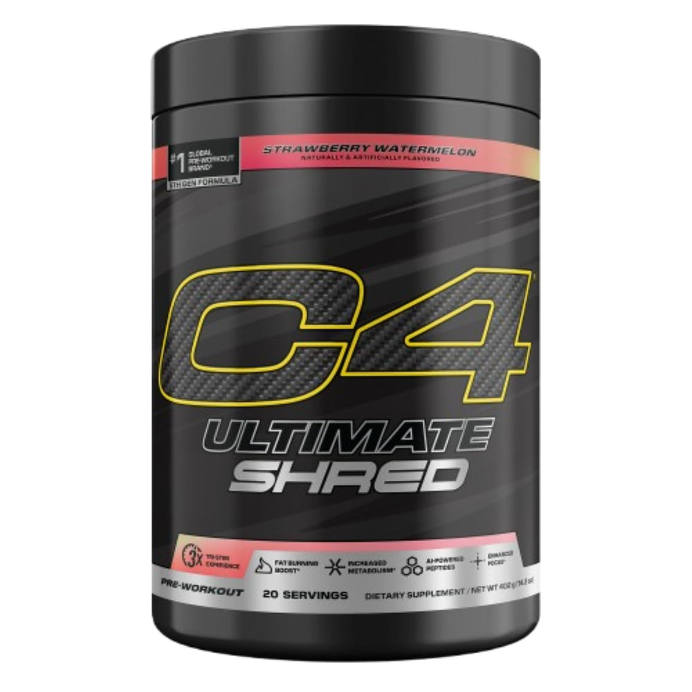 C4 Ultimate Shred tub and scoop ready for quick pre-workout prep and energy
