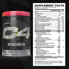 C4 Ultimate Strength bottle label with ingredient highlights for strength and endurance