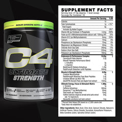 C4 Ultimate Strength ingredient graphic with TeaCrine, VELOX, and PeptiStrong.