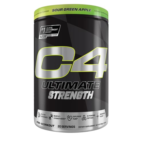 C4 Ultimate Strength powder being poured into a glass during a workout.