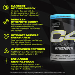 C4 Ultimate Strength scoop beside the tub for precise dosing during training