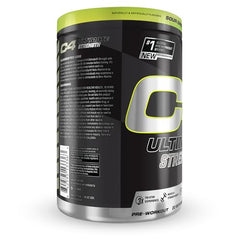 C4 Ultimate Strength tub label visible, showing Creatine and Beta-Alanine blend.