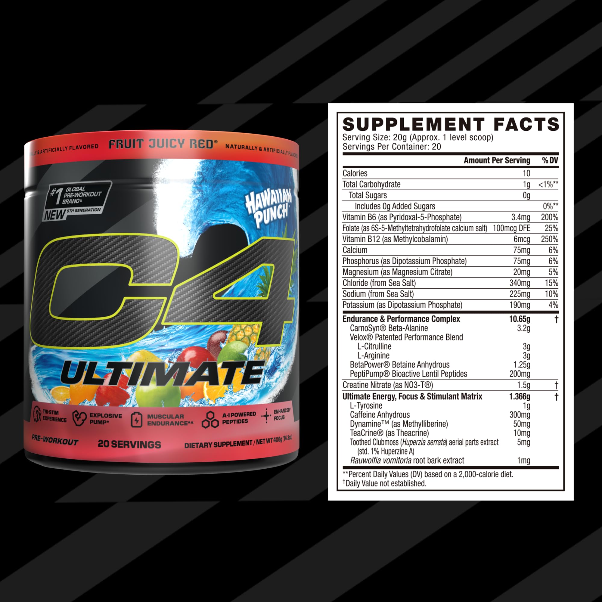 C4 Ultimate sugar-free Hawaiian Punch flavor profile.