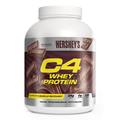 C4 Whey Protein Hershey's Milk Chocolate tub showing rich flavor for post-workout fueling
