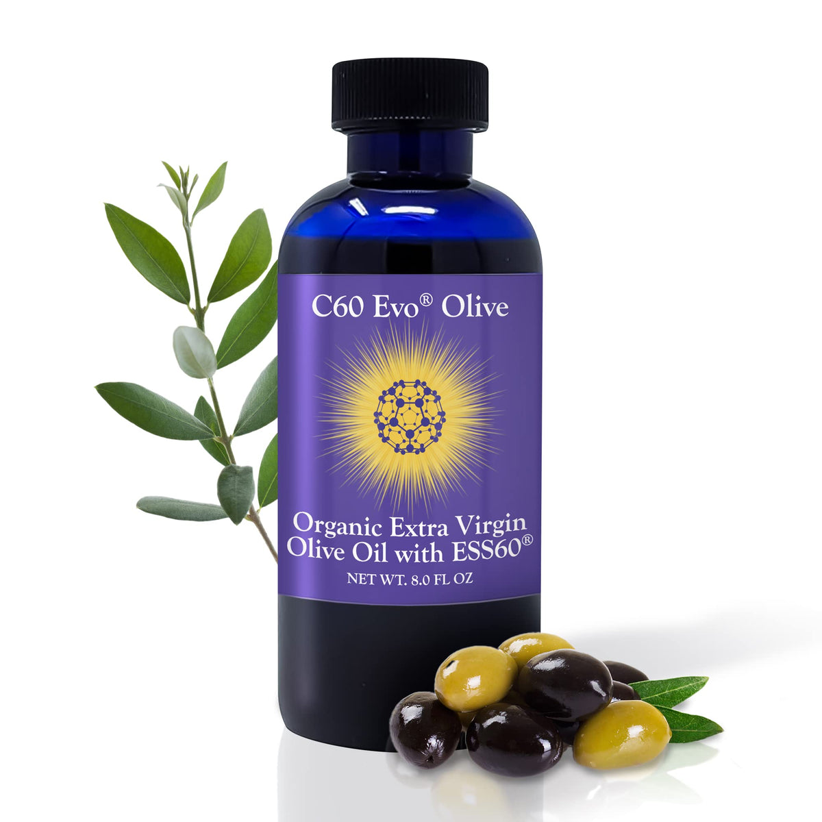 C60 Evo Pure ESS60 olive oil bottle for daily wellness and potential immune support.