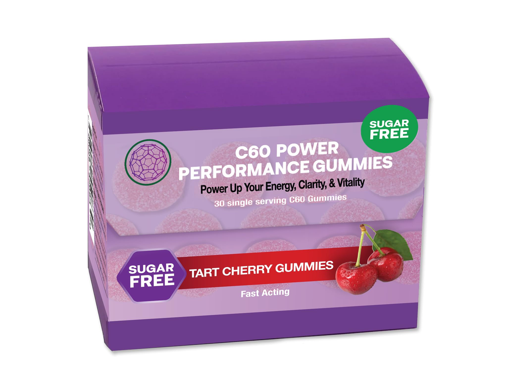 C60 Purple Power gummies bottle front label highlighting energy support