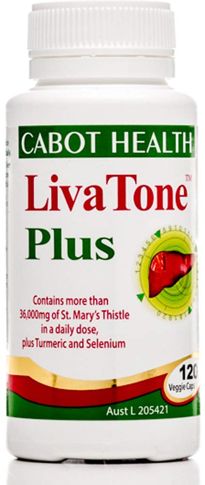 Cabot Health LivaTone Plus turmeric bottle with capsules supports liver health during daily routines.