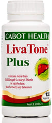Cabot Health LivaTone Plus turmeric bottle with capsules supports liver health during daily routines.