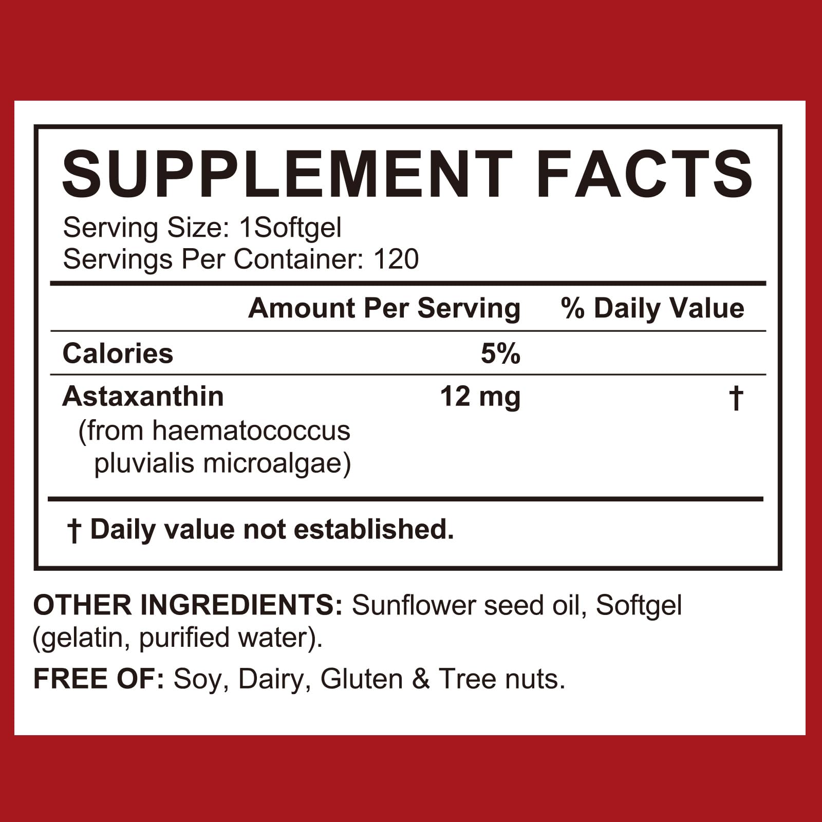 Cacukn Astaxanthin product label with purity testing badge signaling quality.