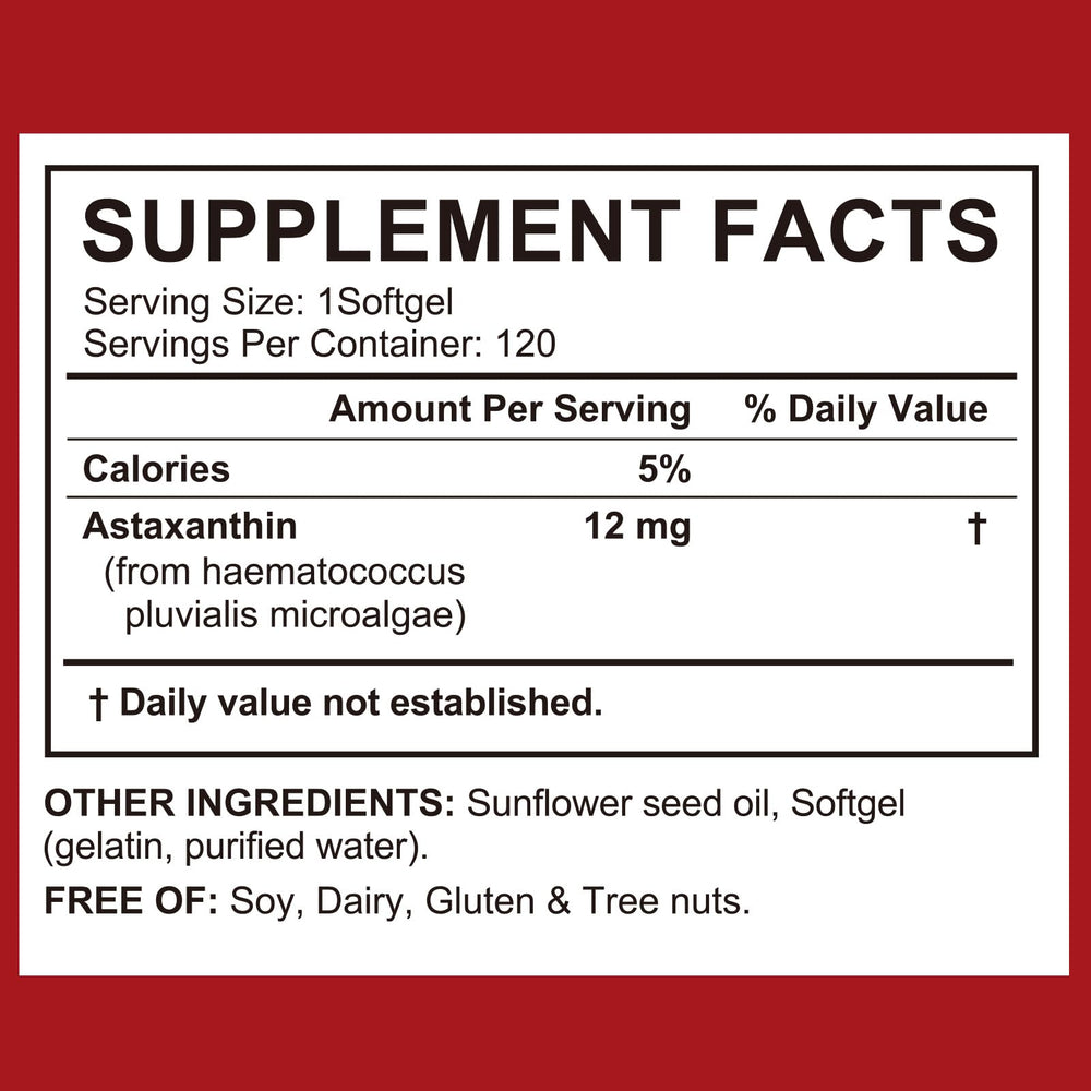 Cacukn Astaxanthin product label with purity testing badge signaling quality.