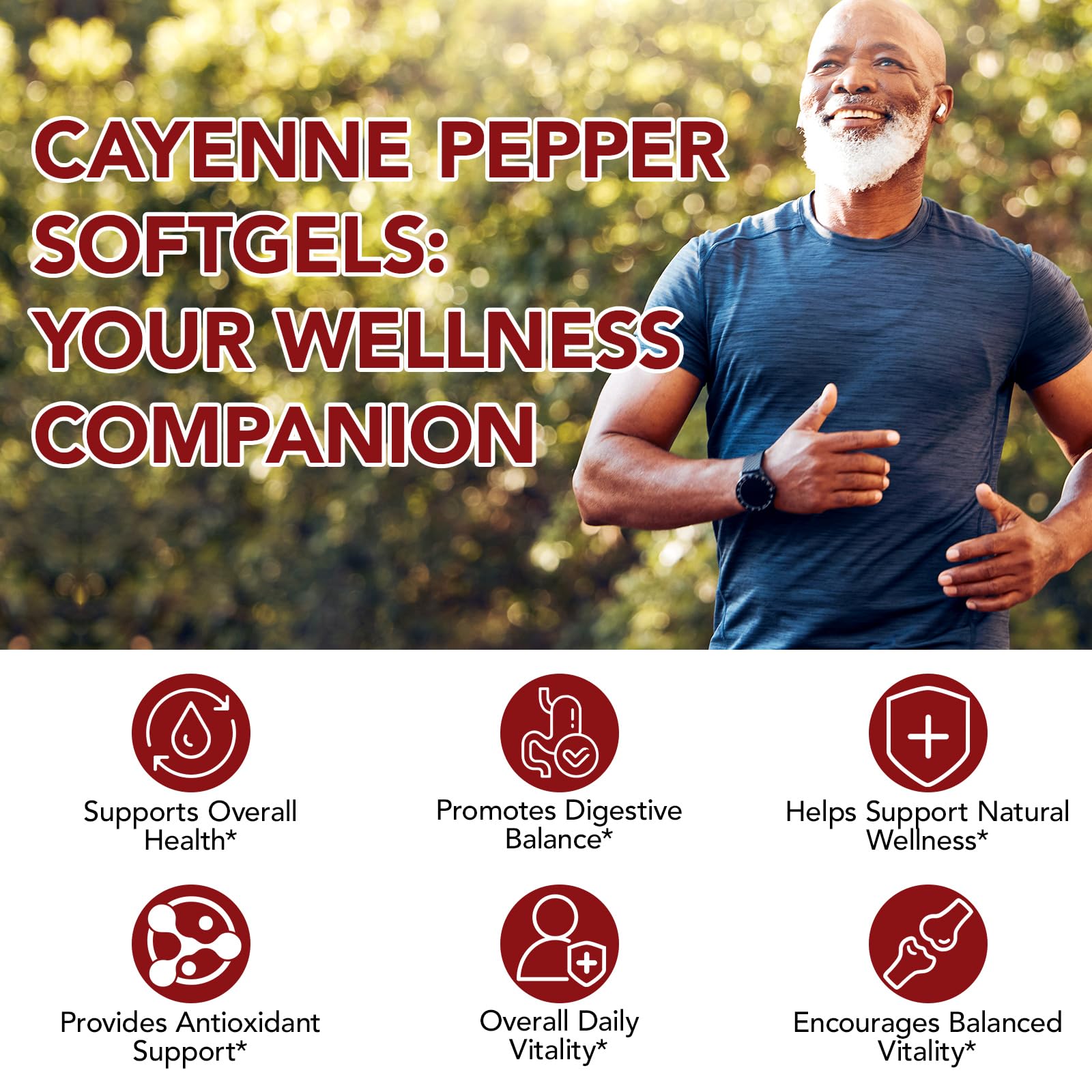 Cacukn Cayenne Pepper Capsules ingredients image underscores turmeric and ginger for digestive comfort.