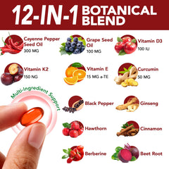 Cacukn Cayenne Pepper Capsules label view emphasizing vitamin D3, K2, E and berry blend.