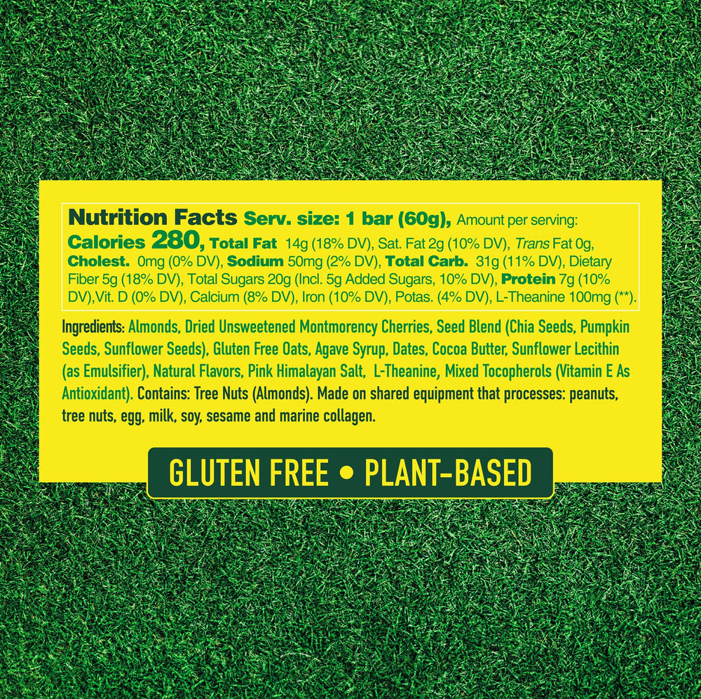 Caddy Snacks Chewy Cherry Almond bar sliced view highlights plant-based ingredients for healthy snacking