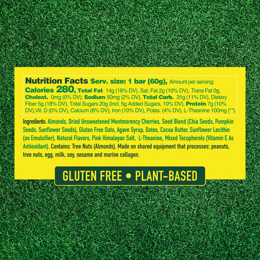 Caddy Snacks Chewy Cherry Almond bar sliced view highlights plant-based ingredients for healthy snacking