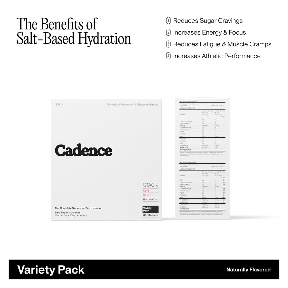 Cadence Core Hydration sachets pack for daily and workout hydration.