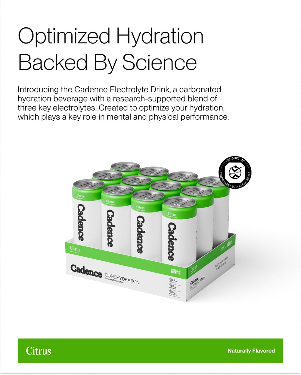 Cadence Electrolyte Drink Citrus 12-pack highlights keto-friendly electrolyte supply.