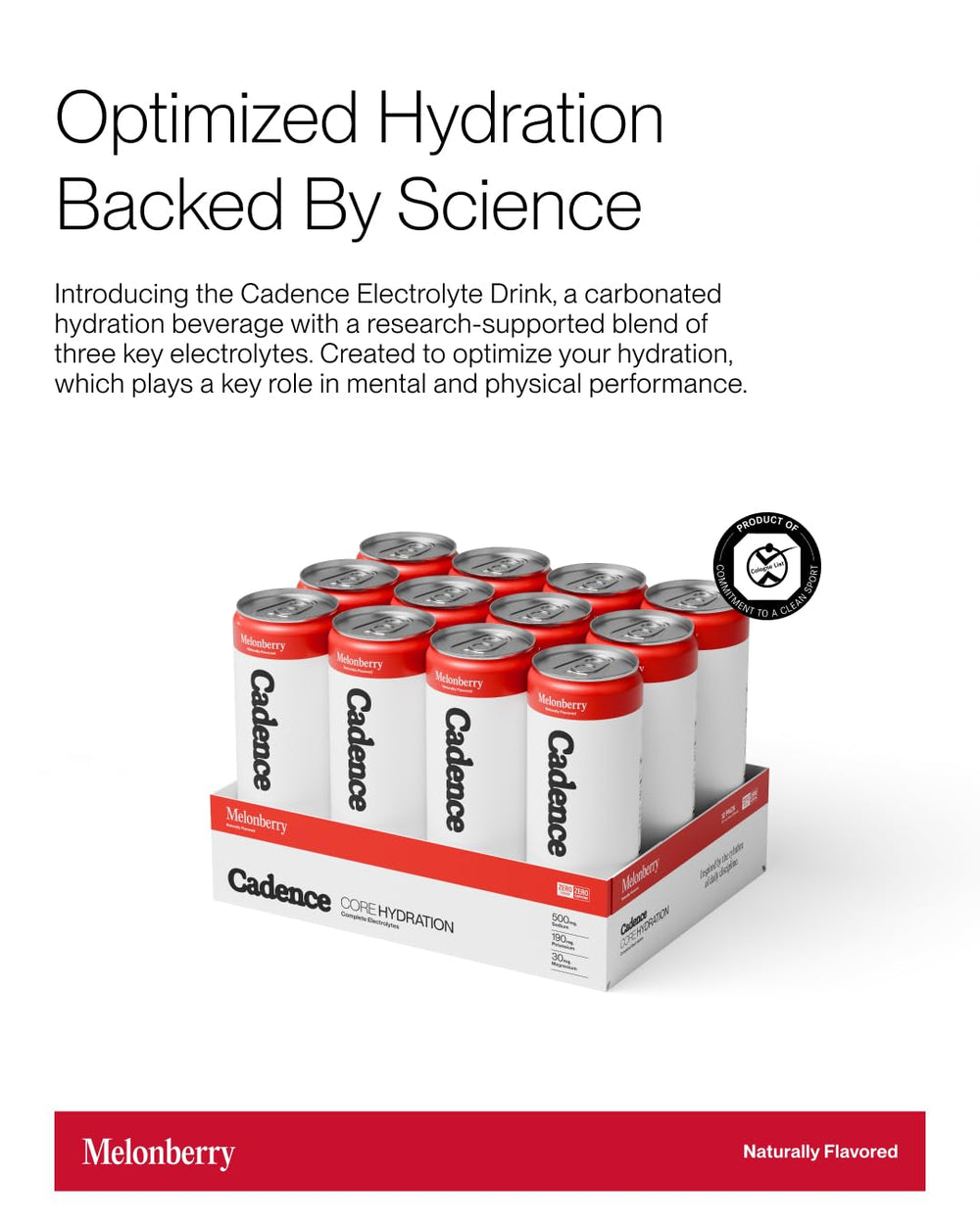 Cadence Melonberry poured into a glass during a workout for quick hydration.