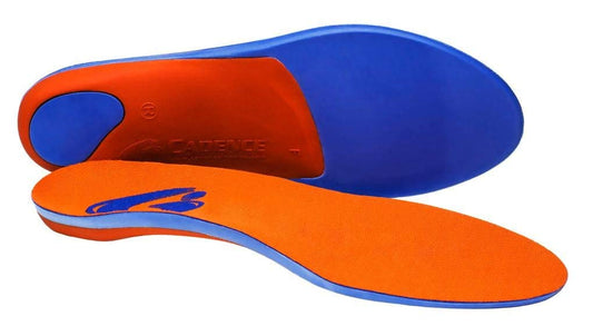 Cadence orthotic insoles orange, arch support for men, comfortable all-day wear.