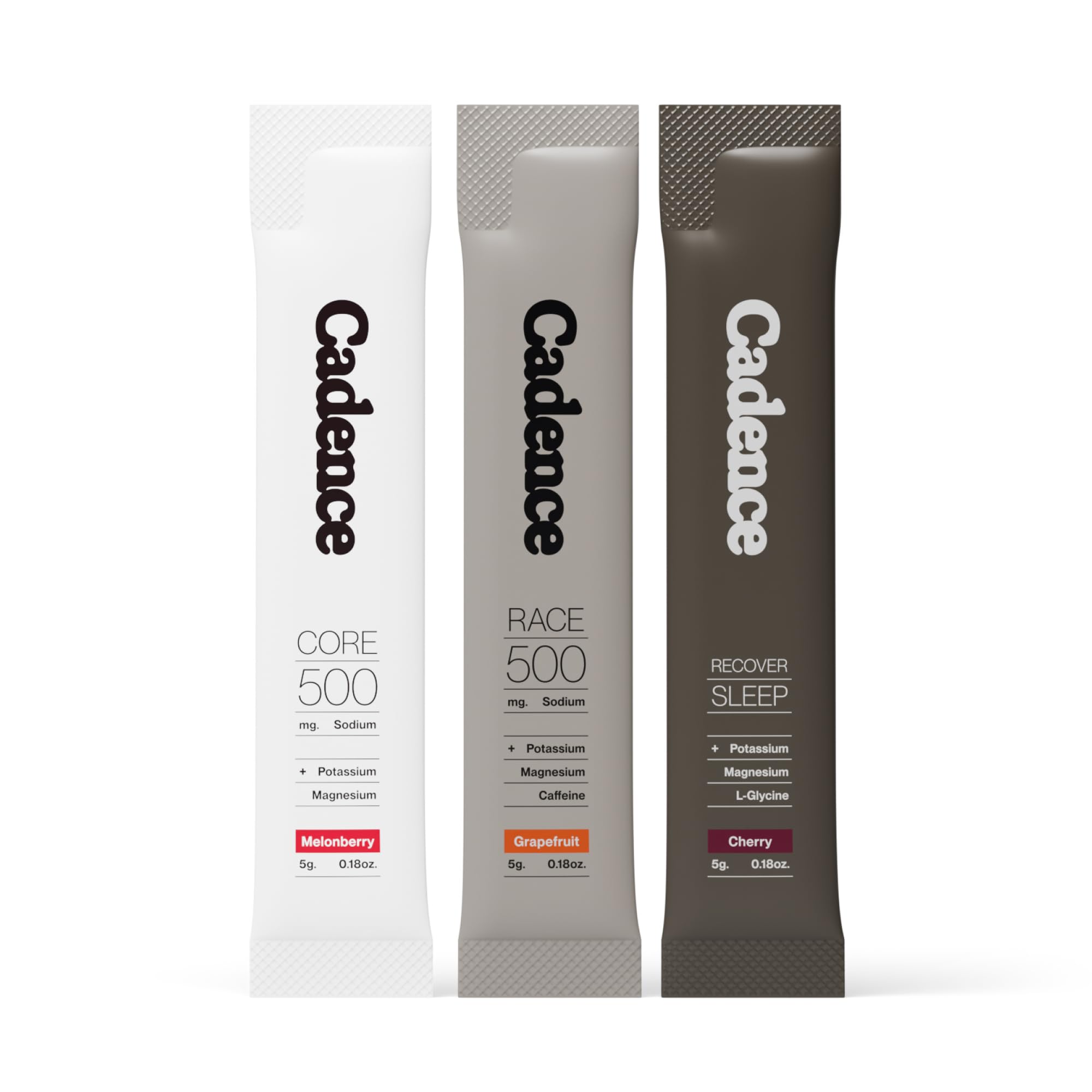 Cadence sachets variety pack front view for versatile hydration options.