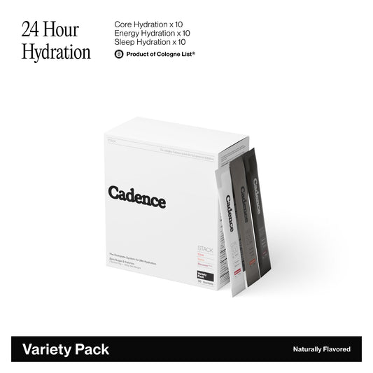 Cadence Sleep Hydration sachets close-up highlighting night recovery support.