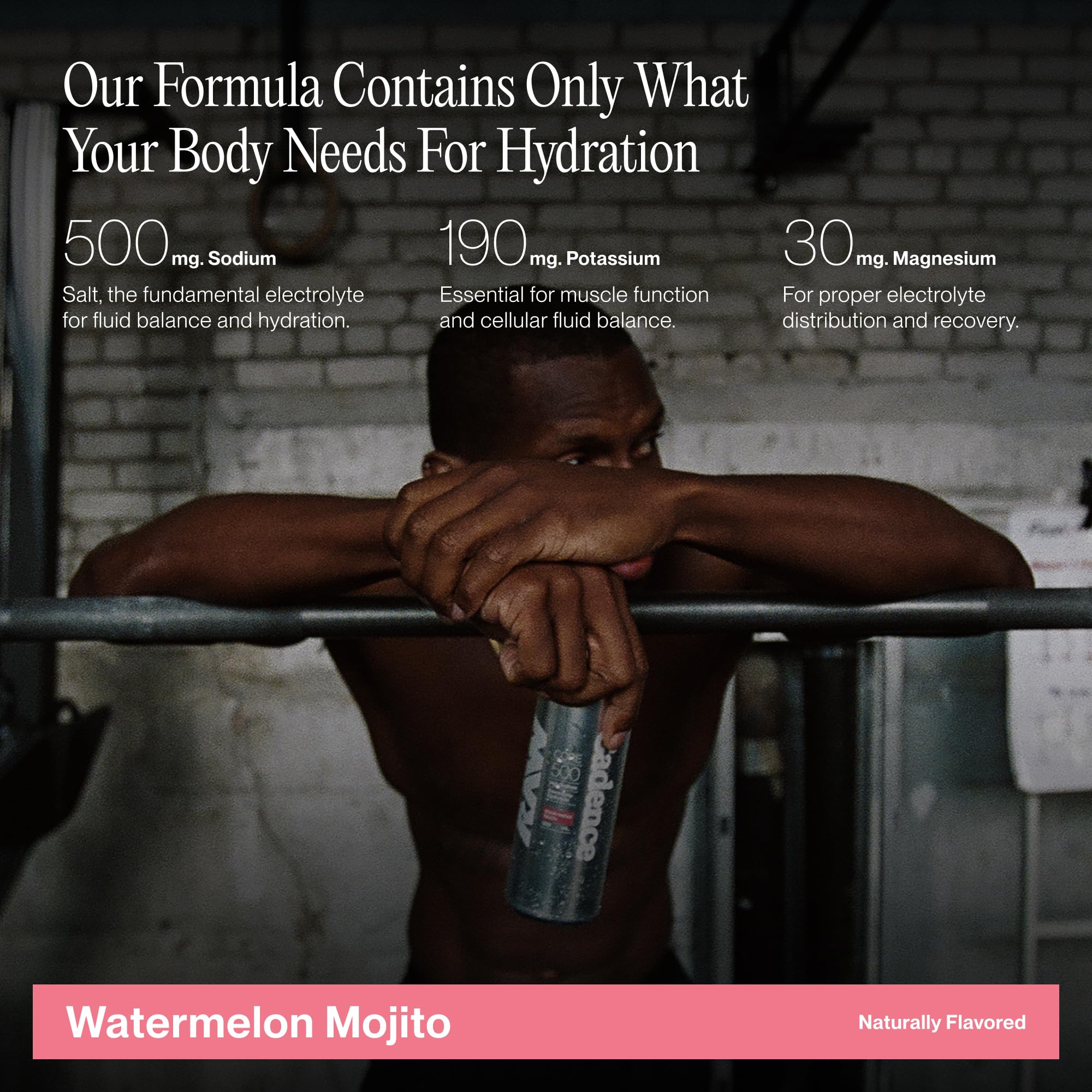 Cadence Watermelon Mojito label highlighting zero sugar and vegan-friendly formula.