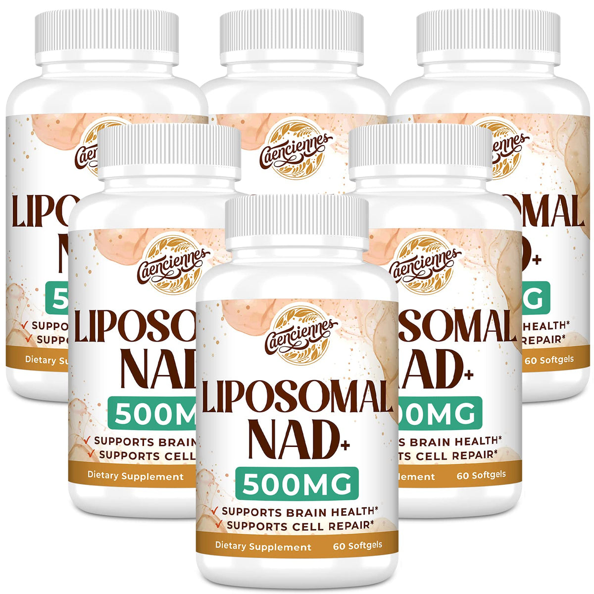 Caenciennes Liposomal NAD+ Plus bottle for daily energy support.