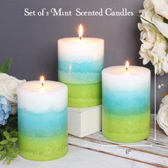Cafemoon mint pillar candle offers clean burn for focused work in a home office.