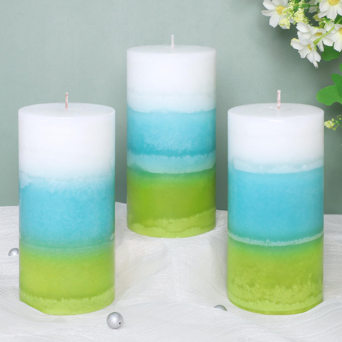 Cafemoon mint scented pillar candle 3x6-inch glow for focused ambiance.