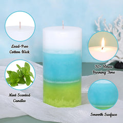 Cafemoon mint scented pillar candle wax closeup showing clean burn.