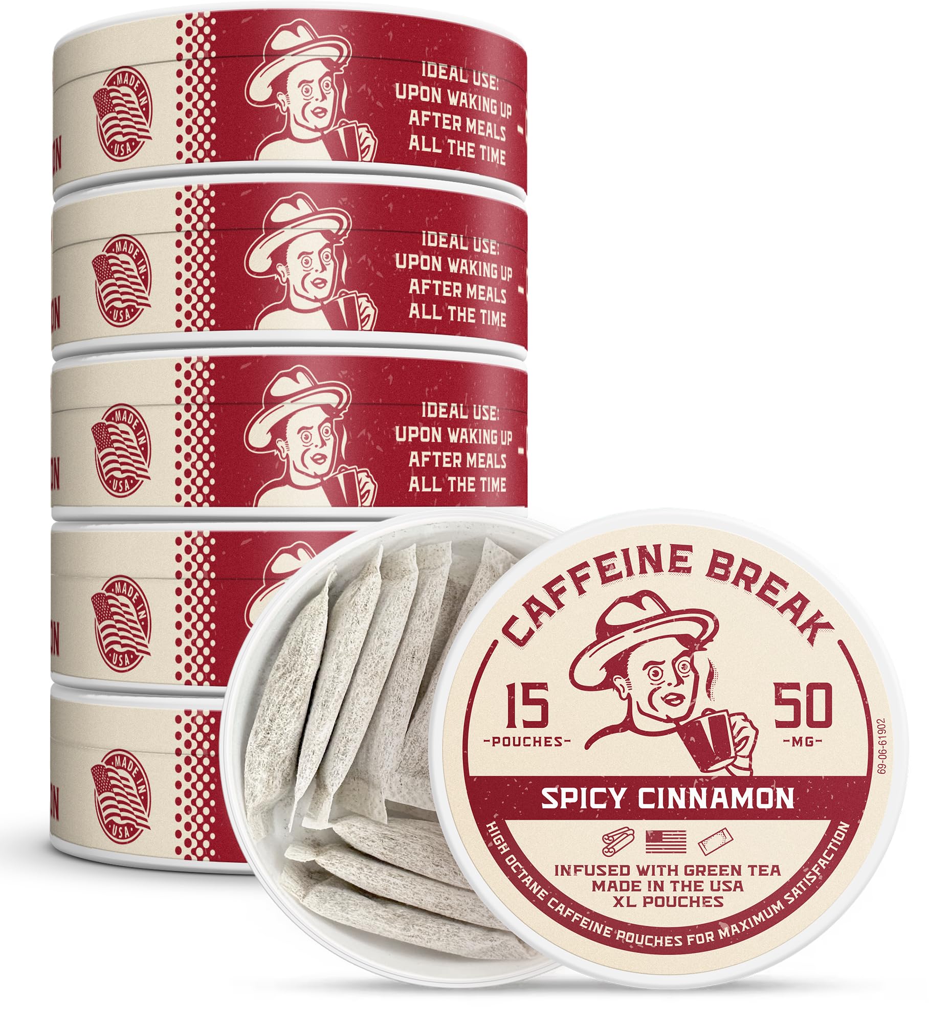 Caffeine Break spicy cinnamon pouch front view for quick, clean energy.