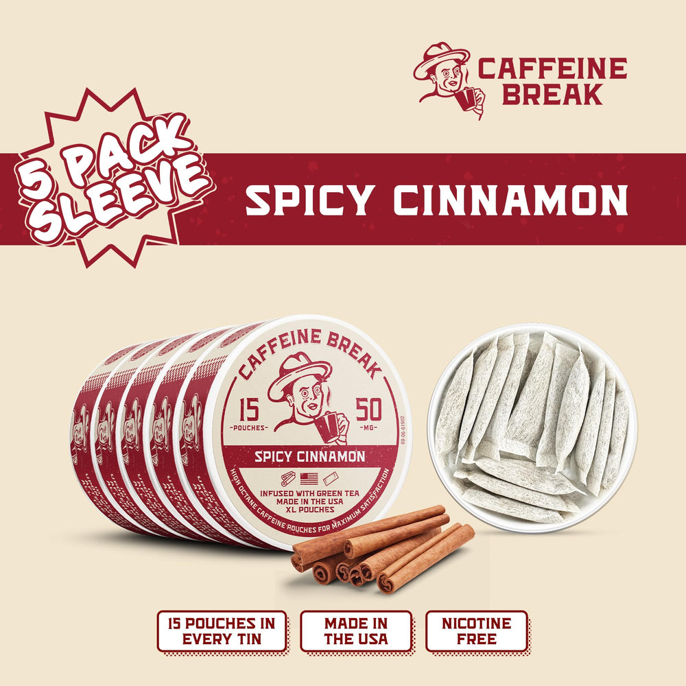 Caffeine Break pouch slipped into pocket for on-the-go energy.