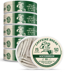 Caffeine Break Wintergreen pouch front view highlighting bold energy on the go.
