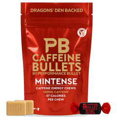 Caffeine Bullet Mint Energy Chews pack shown for a quick energy boost on the go.