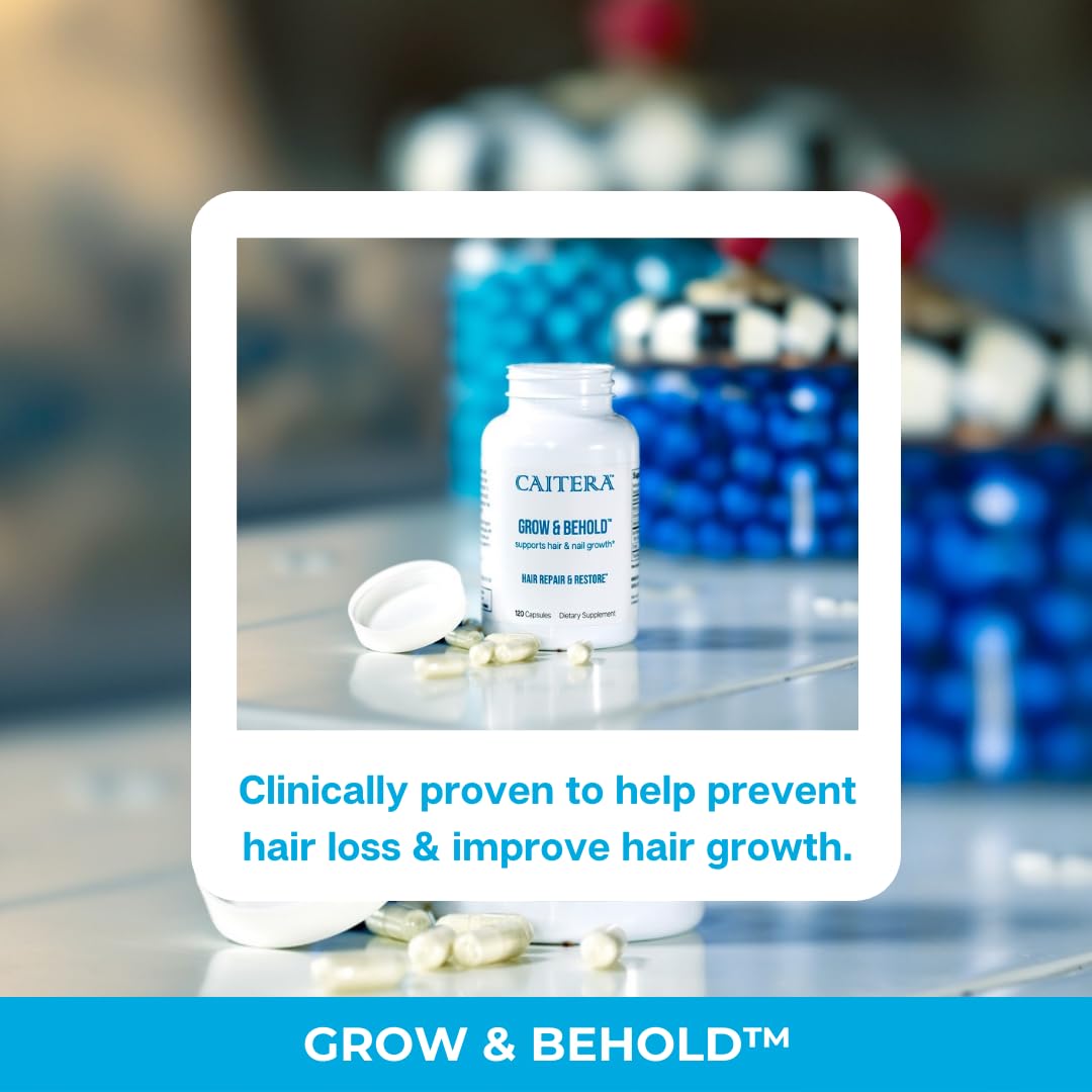 Caitera Grow & Behold capsules closeup with four-capsule daily dose