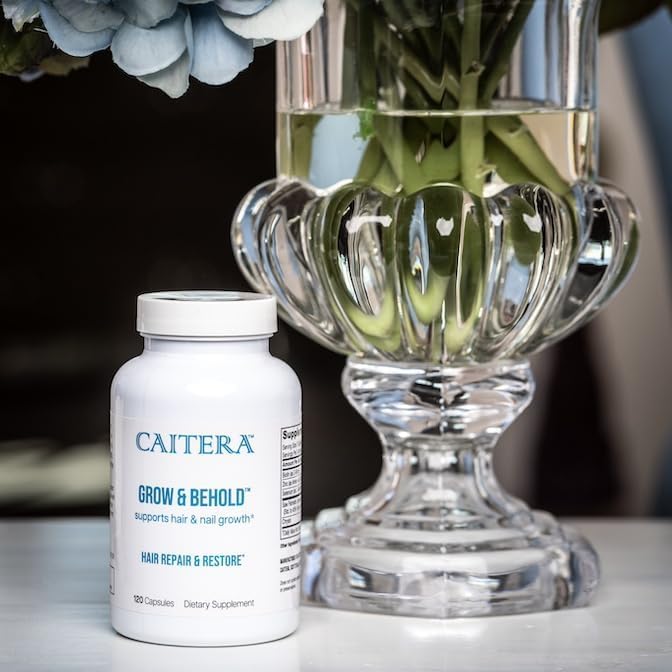 Caitera Grow & Behold dosing chart suggesting morning and night routine