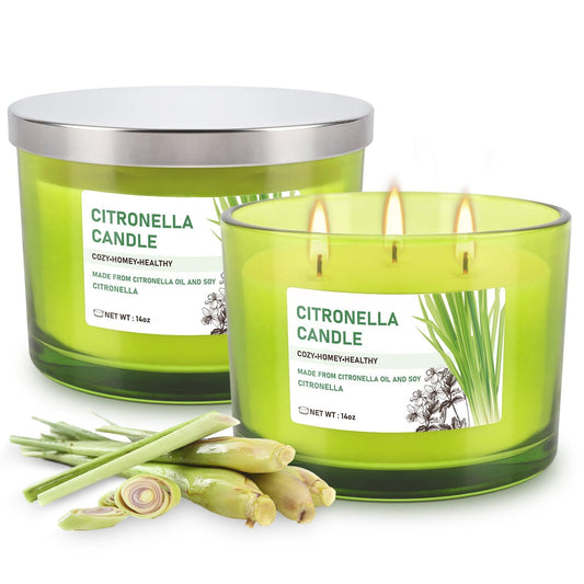 CAKETYCG triple-wick citronella candle close-up showing wide fragrance diffusion.