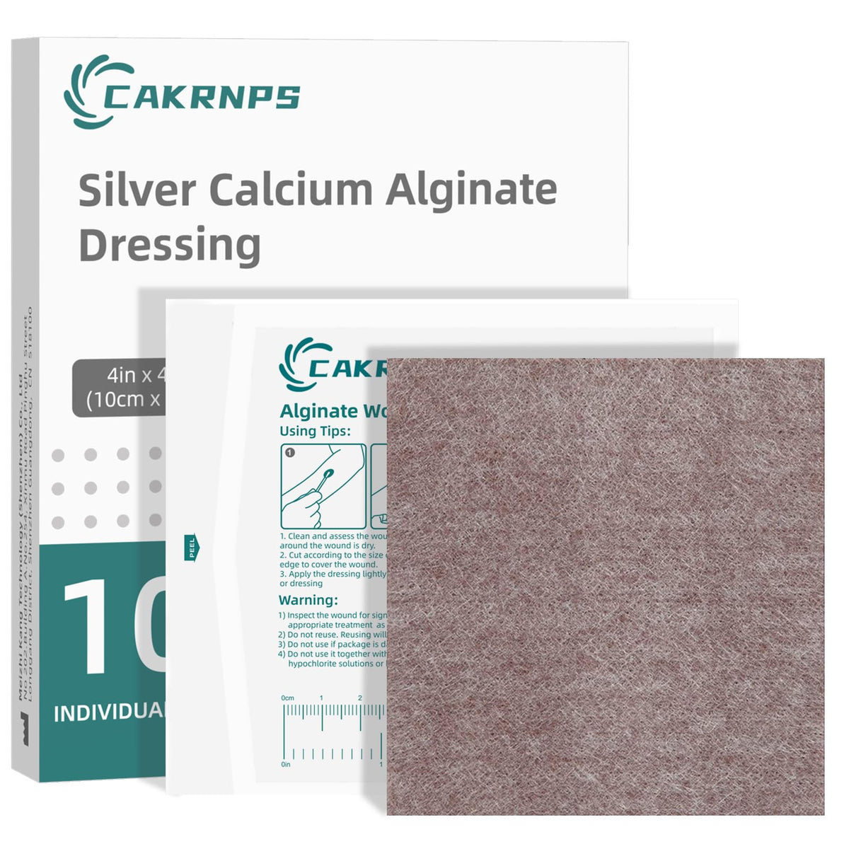 CAKRNPS Silver Calcium Alginate wound dressing 4x4 pack for exudate management.