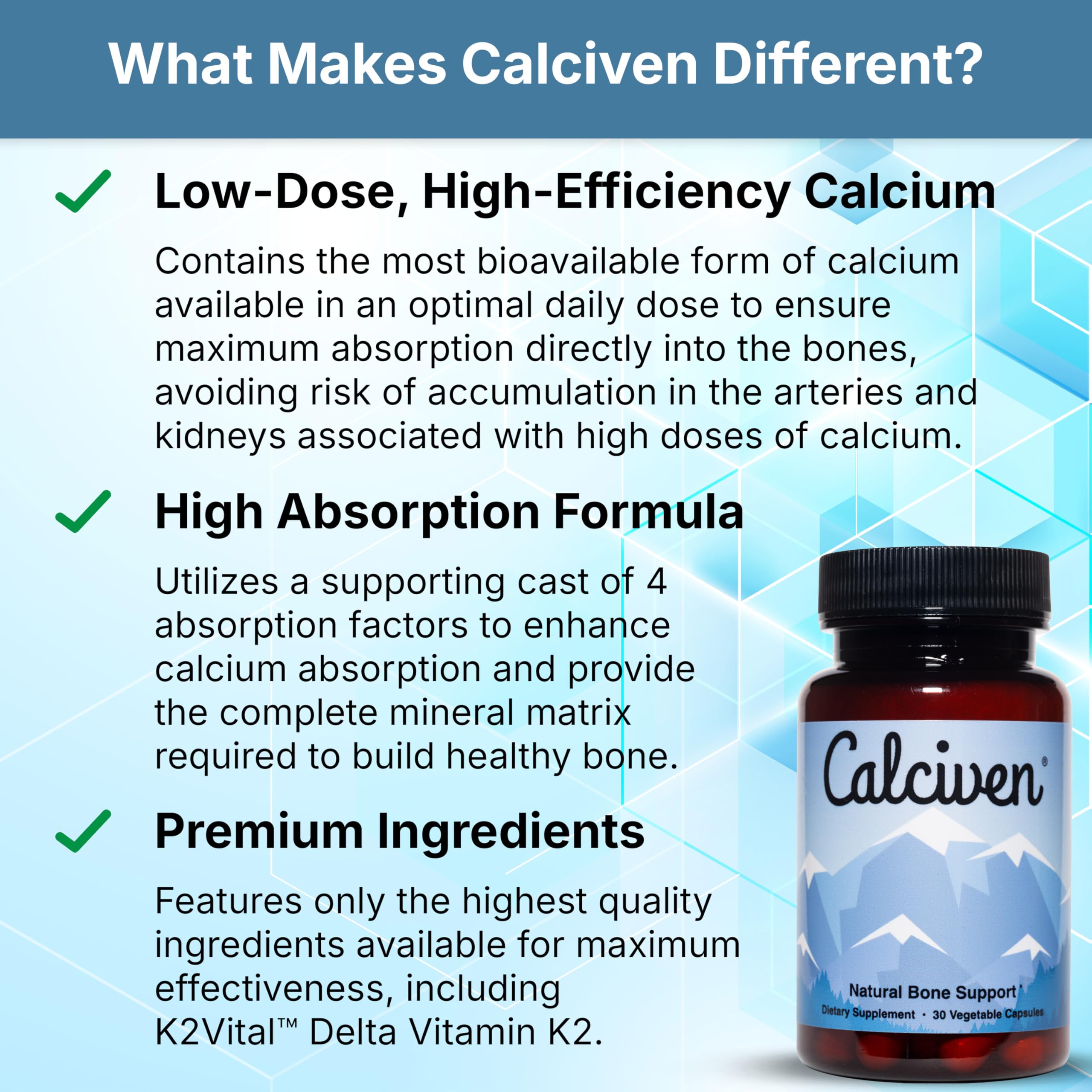 Calciven graphic of bioavailable nutrients and bone care benefits