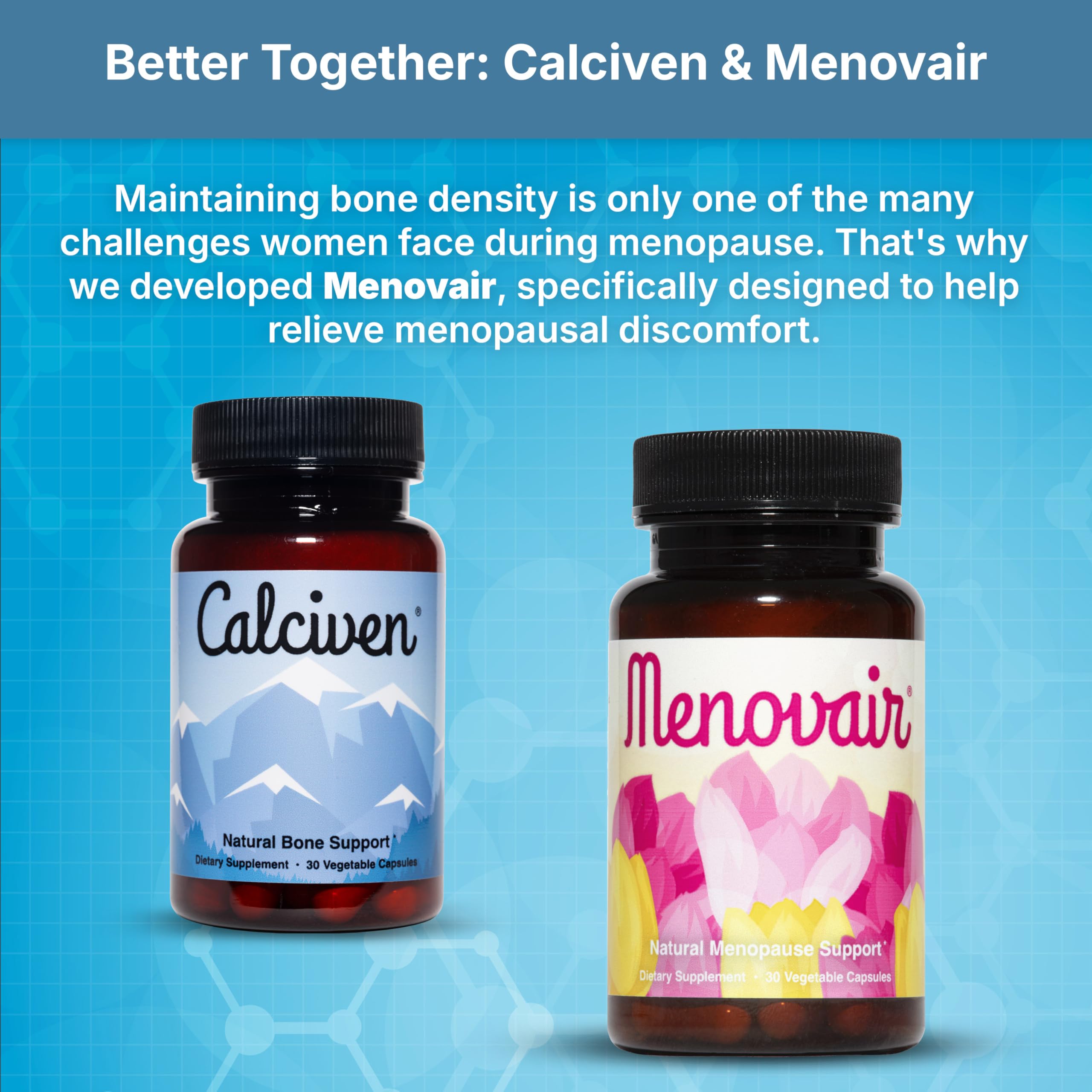 Calciven close-up of pill texture and bottle label for trust
