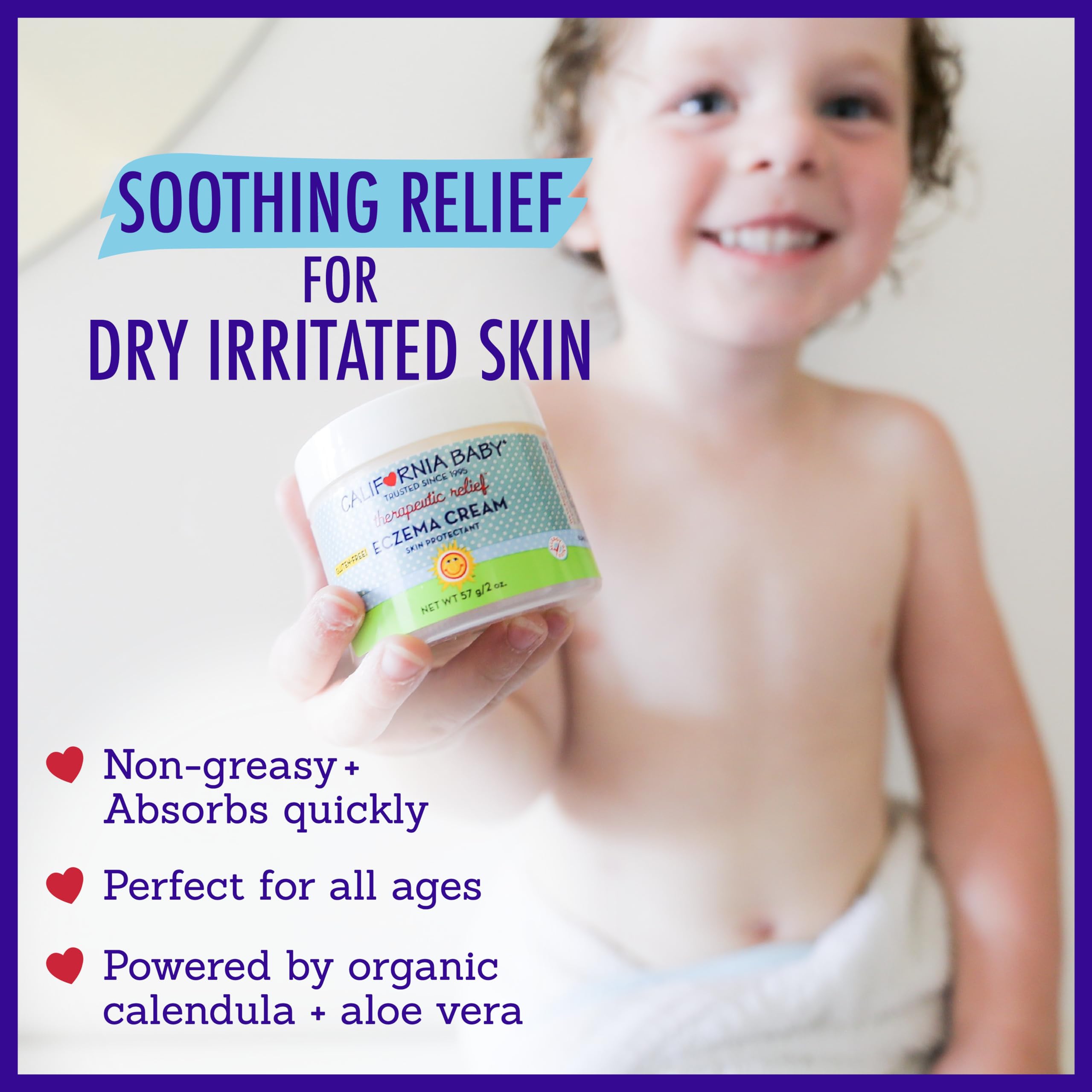 California Baby Eczema Cream aloe-vera shot suggesting skin-softening moisture lock